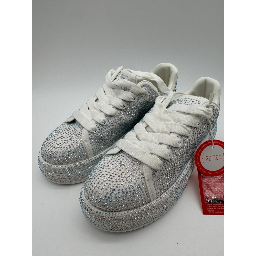 Women's Rhinestone Platform Sneaker Size 8 White Sparkle Lace Up